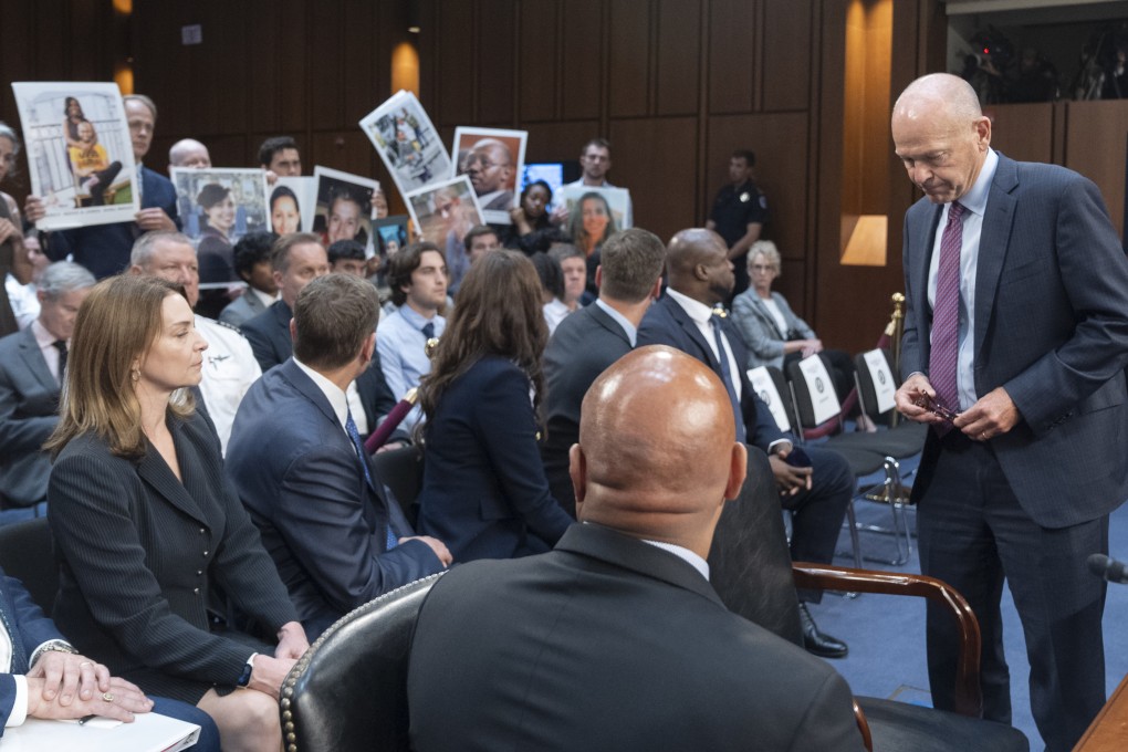 Boeing CEO Dave Calhoun apologises to families of victims in Washington on Tuesday. Photo: AP