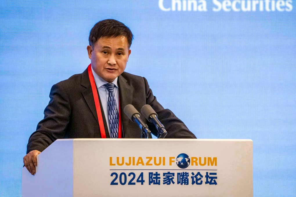 Pan Gongsheng, governor of the People’s Bank of China, speaks during the Lujiazui Forum in Shanghai on Wednesday. Photo: Bloomberg