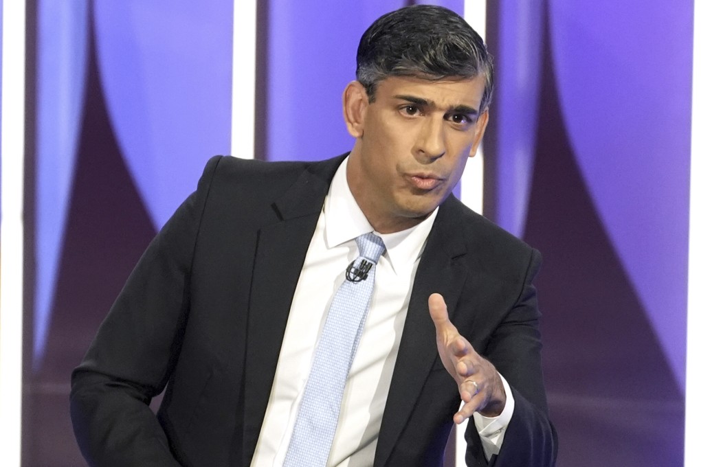 British Prime Minister Rishi Sunak during a televised debate Thursday. Photo: PA via AP