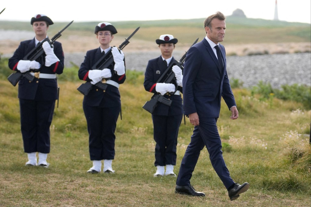 French President Emmanuel Macron attends a ceremony commemorating Charles de Gaulle’s 
1940 call for France to resist Nazi occupation on the Ile de Sein, France, on June 18. The second world war is a reminder of how a divided Europe is globally destructive, and how important the EU is in safeguarding long-lasting peace, prosperity and freedom. Photo: Reuters