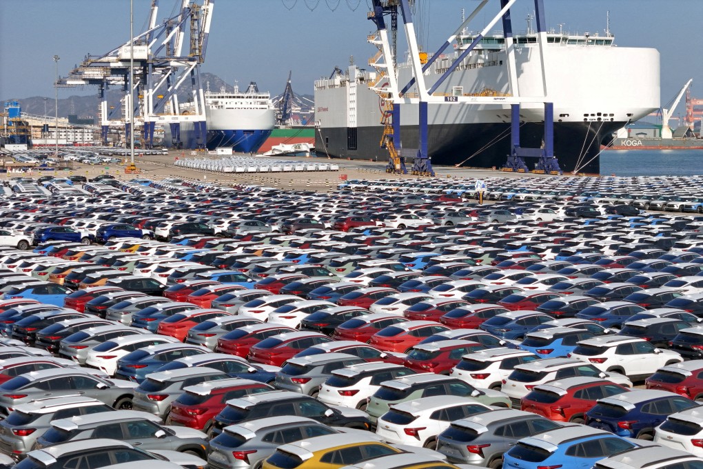 Cars to be exported sit at a terminal in the port of Yantai, Shandong province, China. Photo: Reuters