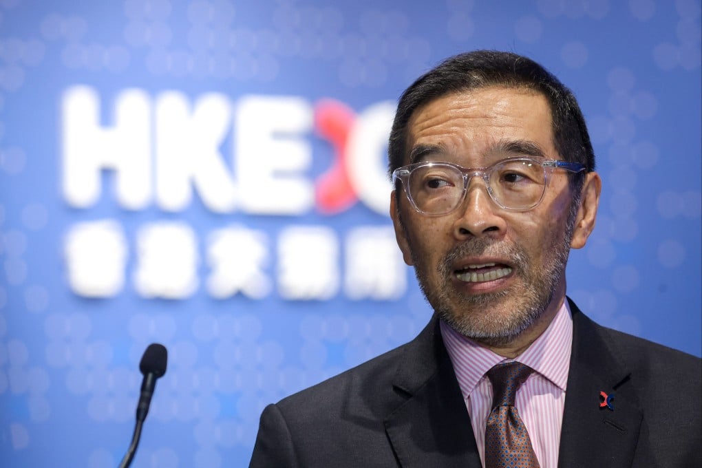 Carlson Tong, chairman of Hong Kong Exchanges and Clearing, meets the media at Exchange Square in Hong Kong on June 21, 2024. Photo: Edmond So