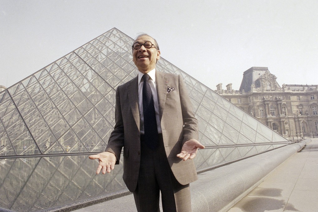 Chinese-American architect I.M. Pei poses for a portrait in front of the Louvre glass pyramid, which he designed, prior to its inauguration in Paris in 1989. Pei’s life and career are recalled in a major retrospective opening at M+, Hong Kong’s museum of visual culture. Photo: AP