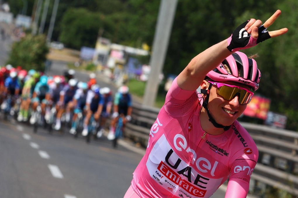 Team UAE’s Slovenian rider Tadej Pogacar wearing the overall leader’s pink jersey during the 21st and last stage of the 107th Giro d’Italia cycling race. Photo: AFP