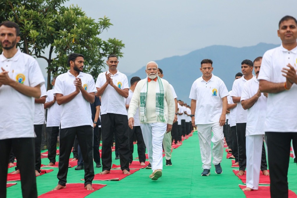 India’s Prime Minister Narendra Modi at the International Day of Yoga programme in Srinagar, Kashmir. Photo: Government of Jammu & Kashmir