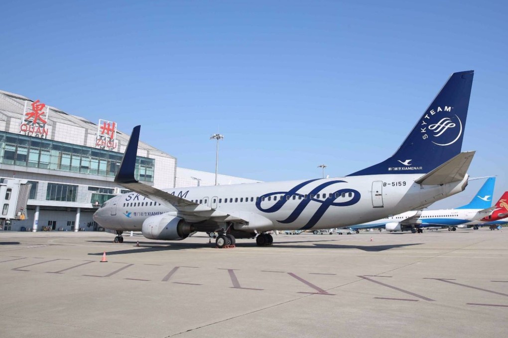 A commercial aircraft parked on the tarmac at the Quanzhou Jinjiang International Airport in Fujian province, one of about 60 such dual-use facilities around the country. Photo: Weibo/CAAC