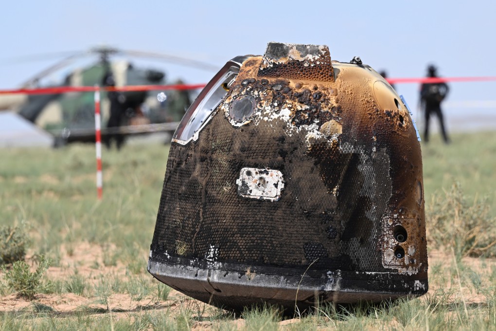 The Chang’e-6 module landed safely in the grasslands of China’s Inner Mongolia region on Tuesday at 2.07pm Beijing time. Photo: Xinhua