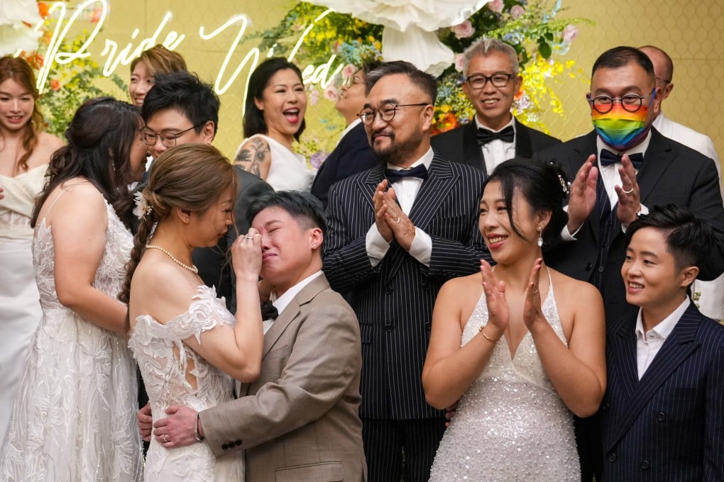 Tears of joy as LGBTQ couples tie the knot at the Eaton Hotel on Tuesday. Photo: Sam Tsang