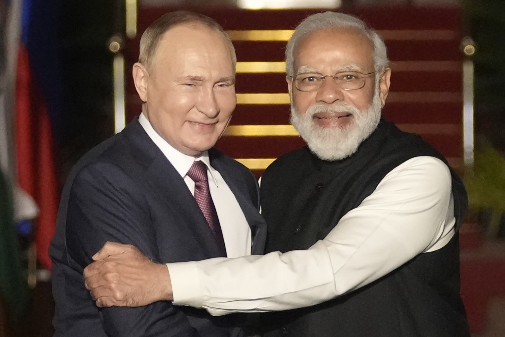 Russian President Vladimir Putin (left) and Indian Prime Minister Narendra Modi before a meeting in New Delhi in 2021. Photo: AP