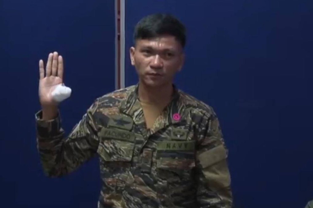 Philippine Navy sailor Jeffrey Facundo pictured at the Senate hearing on Tuesday. Photo: Facebook/SenatePH