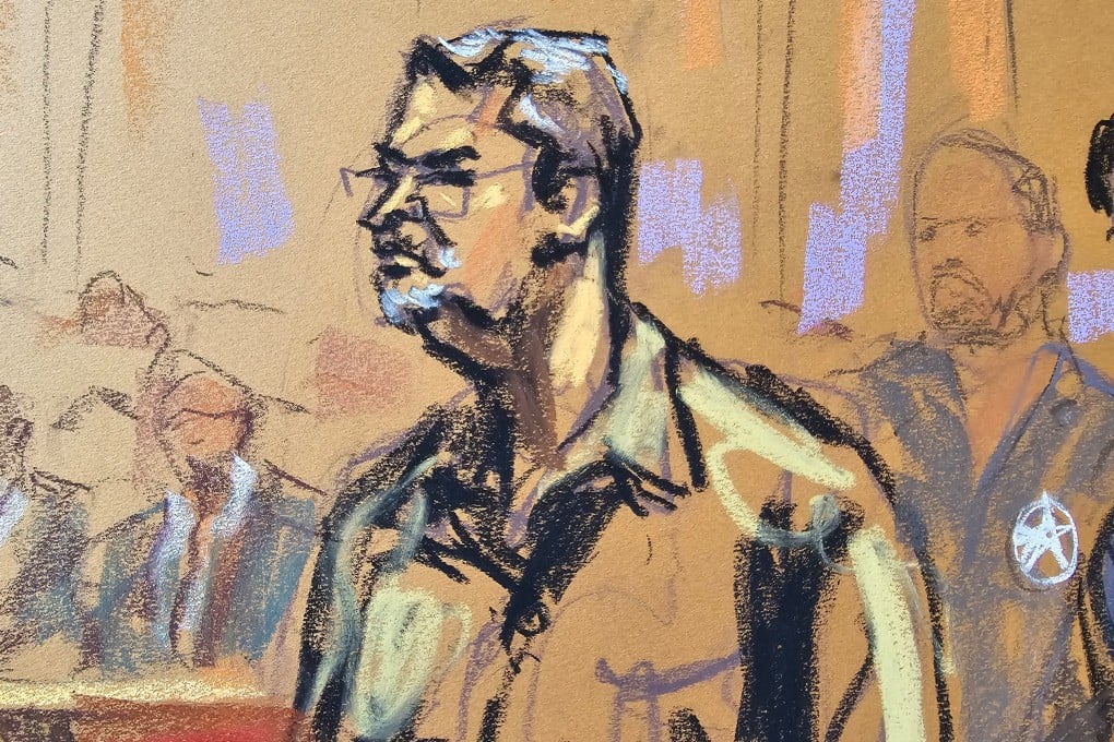 Former Honduras president Juan Orlando Hernandez is sentenced in US federal court in New York on Wednesday. Courtroom sketch: Jane Rosenberg via Reuters
