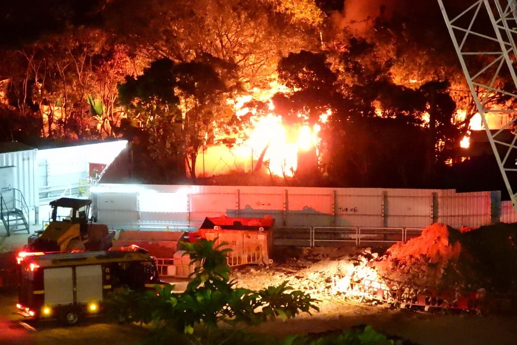 The fire at the kennel near a village house at 8 Yat Tung Street in Tung Chung. Photo: Facebook@Alex Sing