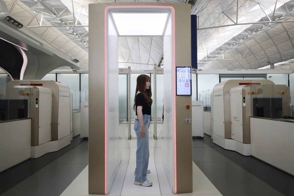 A full body scanner, part of a smart security screening channel that will begin operations on July 2. Photo: Xiaomei Chen