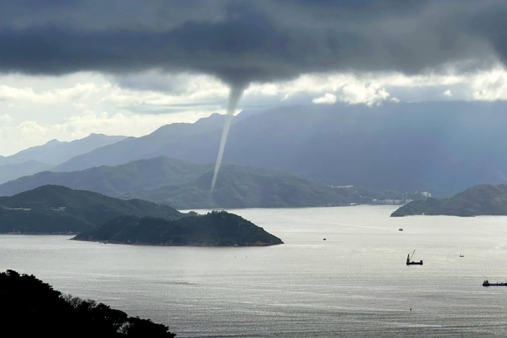A waterspout over the sea near Hong Kong was reported on Friday afternoon. Photo: Facebook