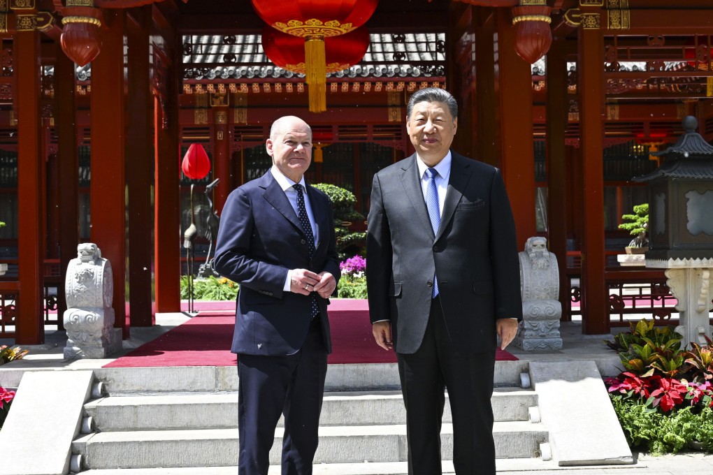 German Chancellor Olaf Scholz and Chinese President Xi Jinping in Beijing on April 16. A  German envoy said on Friday that Berlin’s China policy had shifted from cooperation to competition. Photo: Xinhua via AP