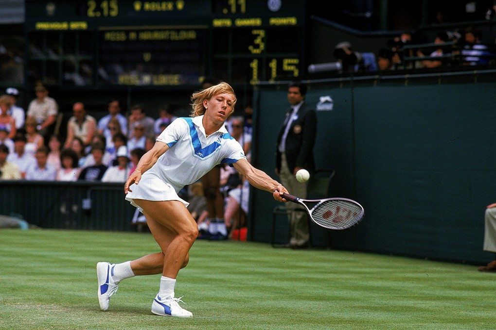 Martina Navratilova returns the ball during her  Wimbledon singles match against Peanut Louie in 1984. Photo: Allsport