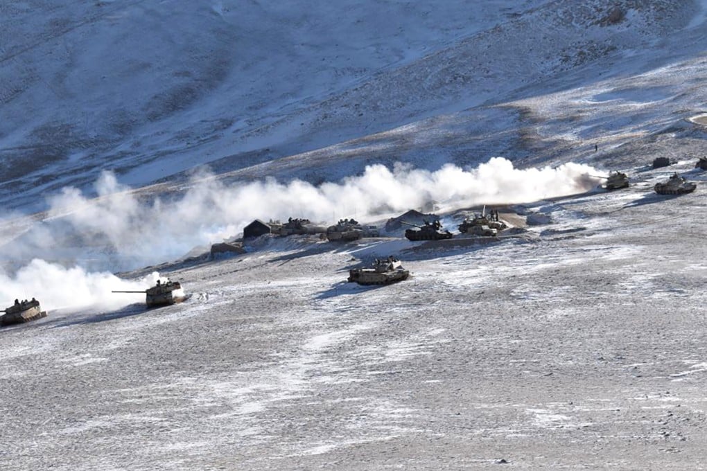 Indian tanks pictured in the Ladakh region near the border with China in 2021. Photo: Indian Army via AP