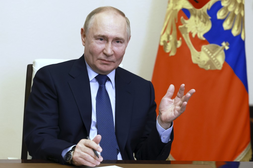 Russian President Vladimir Putin speaks in Moscow during a meeting with graduates of the Russian Presidential Academy of National Economy and Public Administration via videoconference on Friday. Photo: Sputnik via AP