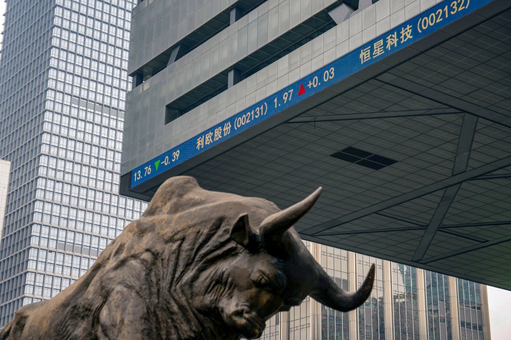 A bull statue in front of the Shenzhen Stock Exchange building. Photo: Bloomberg