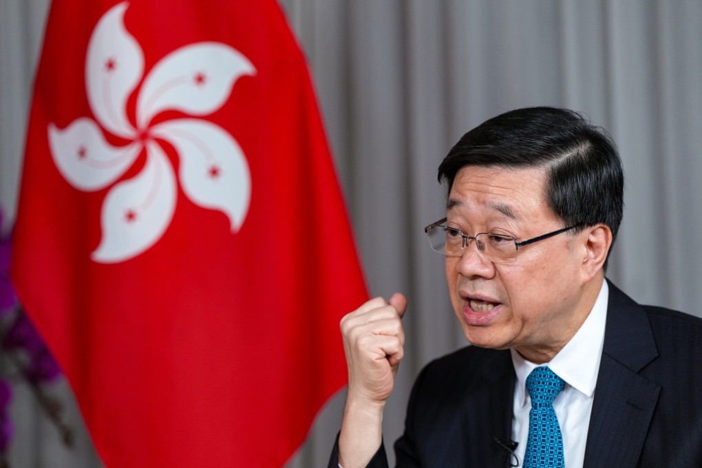Chief Executive John Lee Ka-chiu speaks during an interview in Admiralty on June 26. Lee has praised his administration for meeting many of the indicators he laid out in his first policy address, though his government has also made some high-profile missteps such as the waste charging scheme. Photo: Sam Tsang