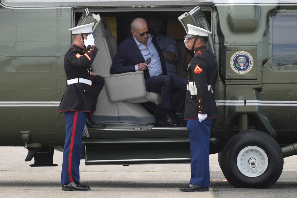 US President Joe Biden prepares to exit Marine One on Saturday. Photo: AP Photo