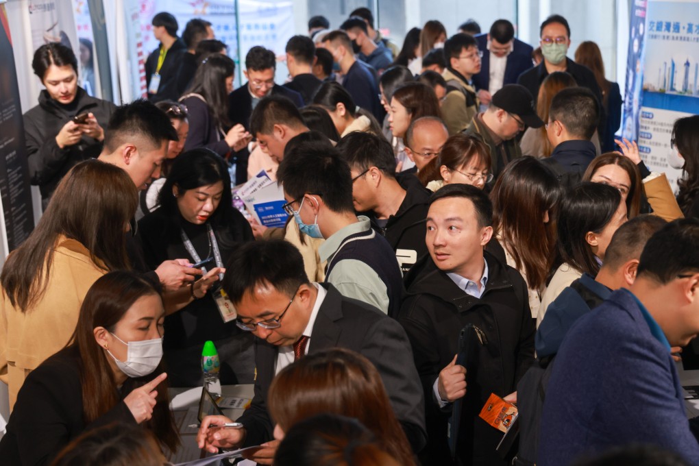 Jobseekers line up to enter the 2024 Hong Kong Top Talent Recruitment Fair at Shun Tak Centre in Sheung Wan on March 3. Hong Kong’s new bridging role will require a combination of curiosity and innovation. Photo: May Tse