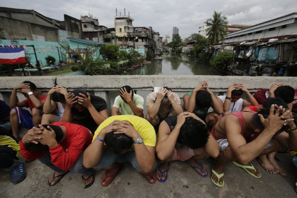 Men rounded up in 2016 as part of the “war on drugs” campaign of Philippine President Rodrigo Duterte. Photo: AP