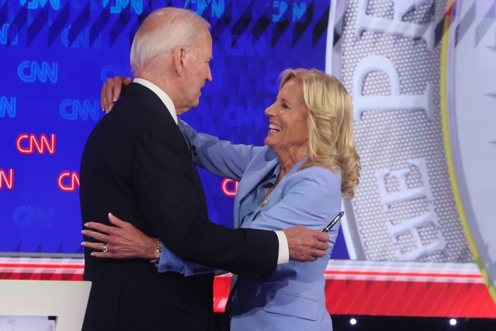 US President Joe Biden and First Lady Jill Biden embrace after the presidential debate with former President Donald Trump on June 27. Photo: TNS