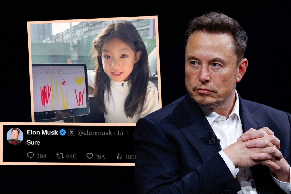 A seven-year-old girl in China has caused much excitement on mainland social media after she asked Elon Musk to fix Tesla glitch and received a prompt response from the tech billionaire. Photo: SCMP composite/Reuters/X.com