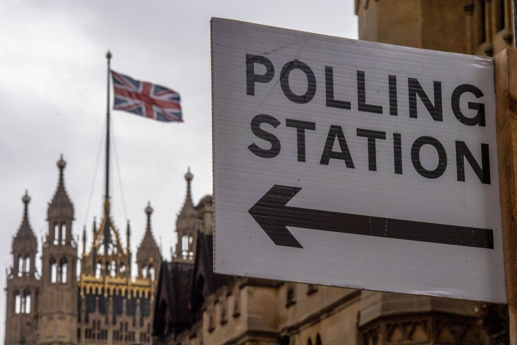 A sign for a polling station near Westminster as the UK prepares for Thursday’s general election. Photo: Bloomberg