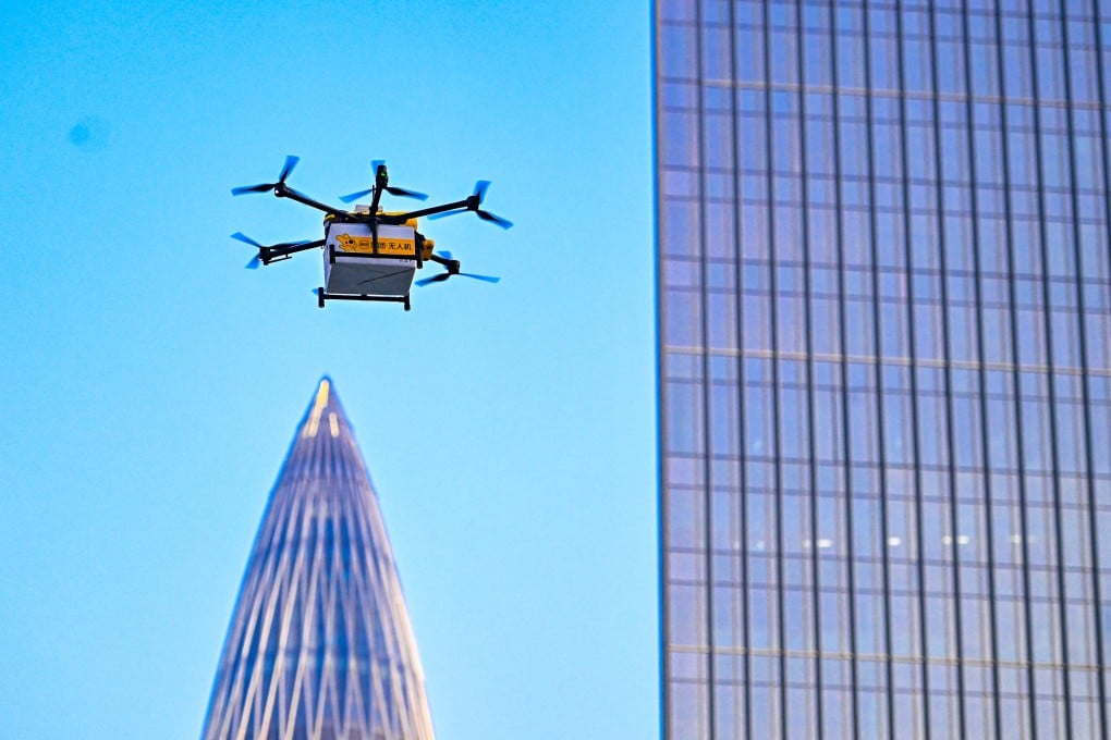 An unmanned food delivery drone pictured in Shenzhen. Photo: Xinhua