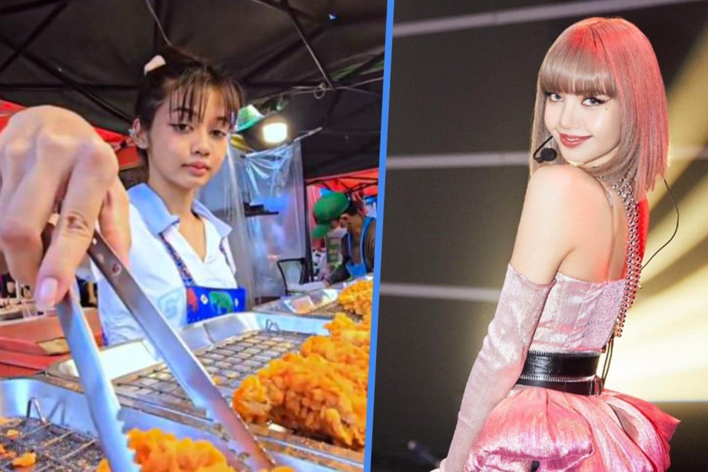 A teenage student in Thailand who helps out with her mother’s fried chicken stall has become an online sensation thanks to her resemblance to K-pop rapper and dancer Lisa from the girl band, Blackpink. Photo: SCMP composite/Facebook/Instagram@lalalalisa
