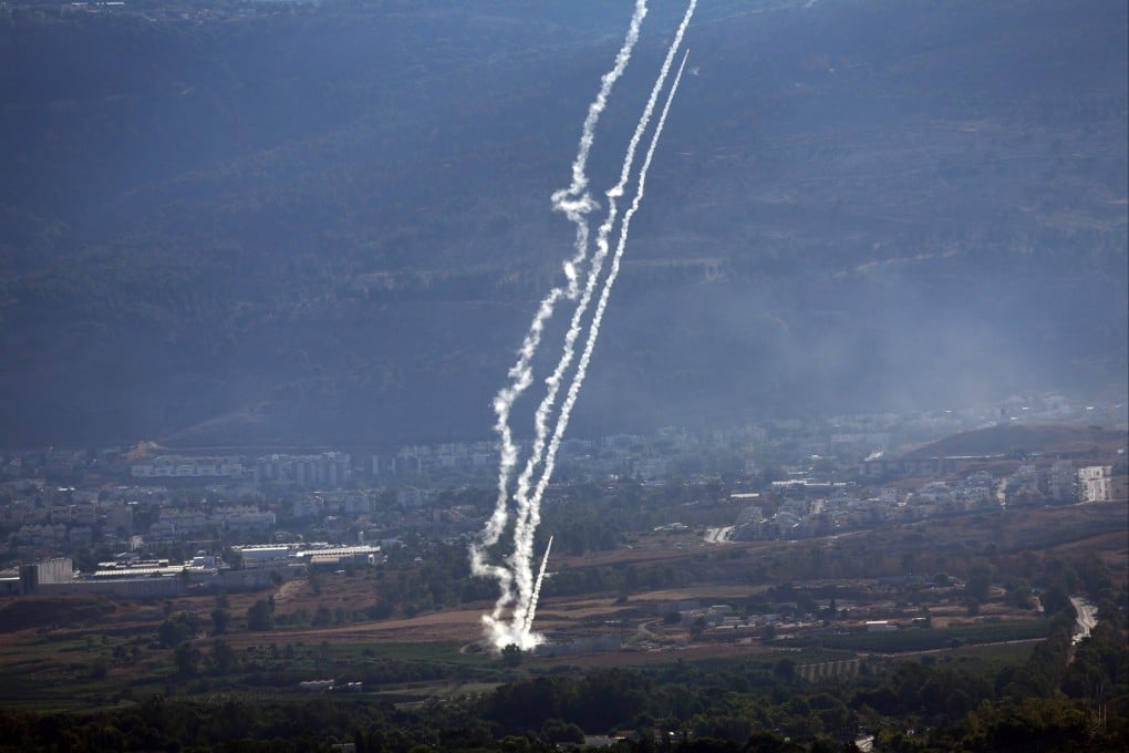 An Israeli Iron Dome air defence system intercepts rockets fired from south Lebanon over Kiryat Shmona, northern Israel. Photo: EPA-EFE