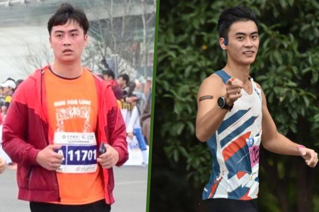 Shen Haoze, China KOL famous for shedding 20kg through marathon training lands place at mass participation Paris Olympics event. Photo: SCMP composite/Weibo/Sohu