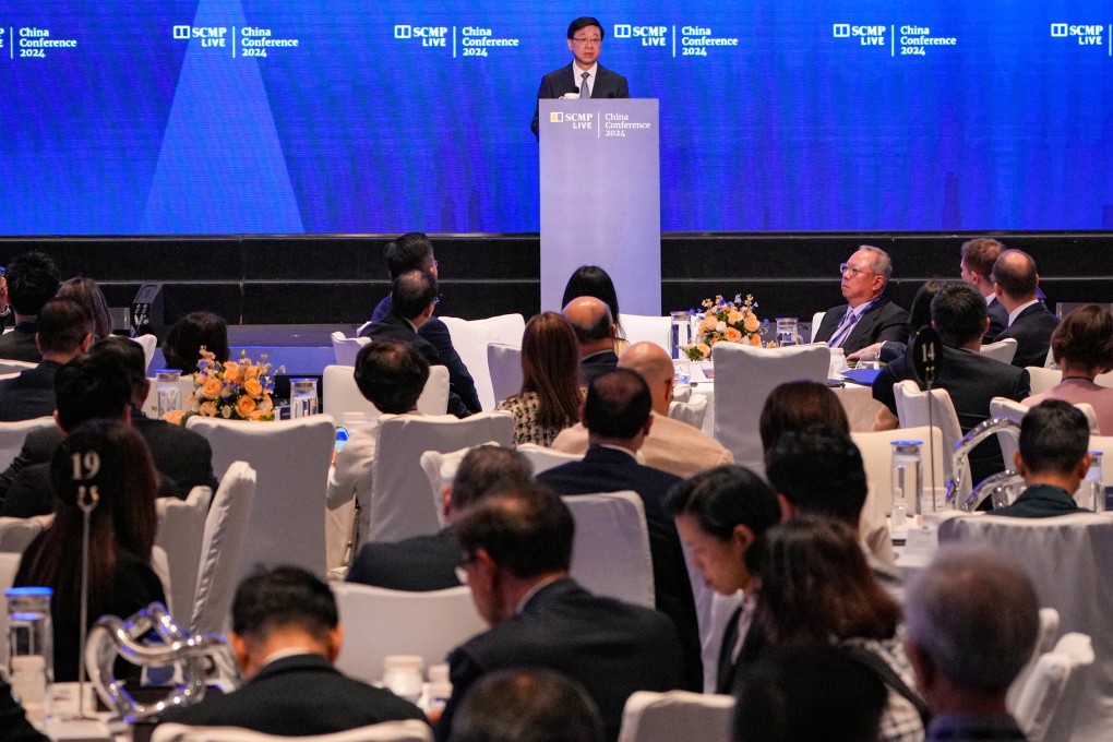 Chief Executive John Lee Ka-chiu delivers a keynote talk at the South China Morning Post’s 2024  China Conference. Photo: May Tse