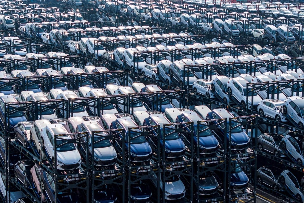 BYD electric vehicles waiting to be loaded onto a ship are stacked at the international container terminal of Taicang Port in Suzhou, Jiangsu province, on February 8. Whether made in China or by Chinese manufacturers in Mexico, electric vehicles have been a focal point of recent US and European tariffs. Photo: AFP