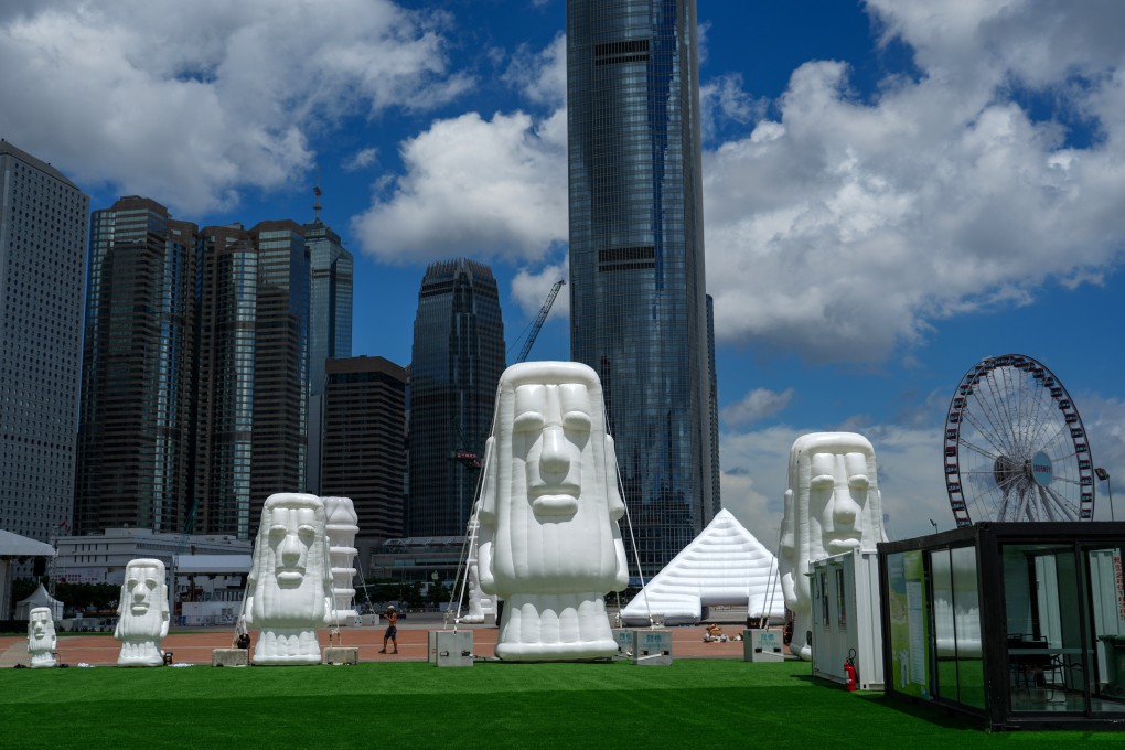 Some of the giant inflatable installations near the harbour in Central. Photo: Sam Tsang