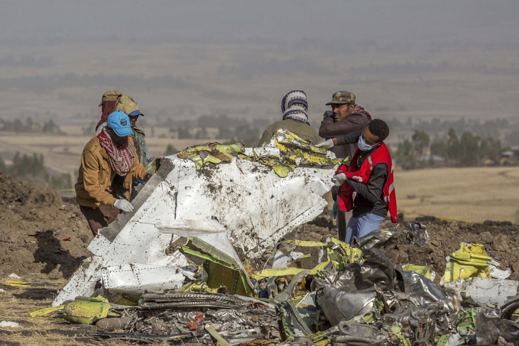 Debris at the scene of a crashed Ethiopian Airlines aircraft in 2019. File photo: AP