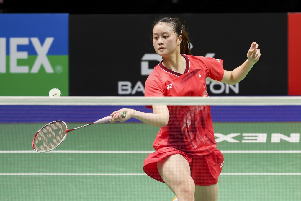 Happy Lo plays a shot at the net during her match against Taiwan’s Sung Shuo-yun at the German Open in February. Photo: Getty Images