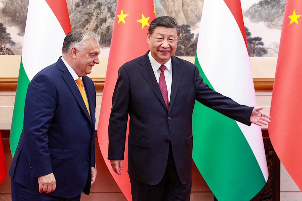 Chinese President Xi Jinping meets Hungarian Prime Minister Viktor Orban at the Diaoyutai State Guesthouse in Beijing on Monday. Photo: China Daily via Reuters