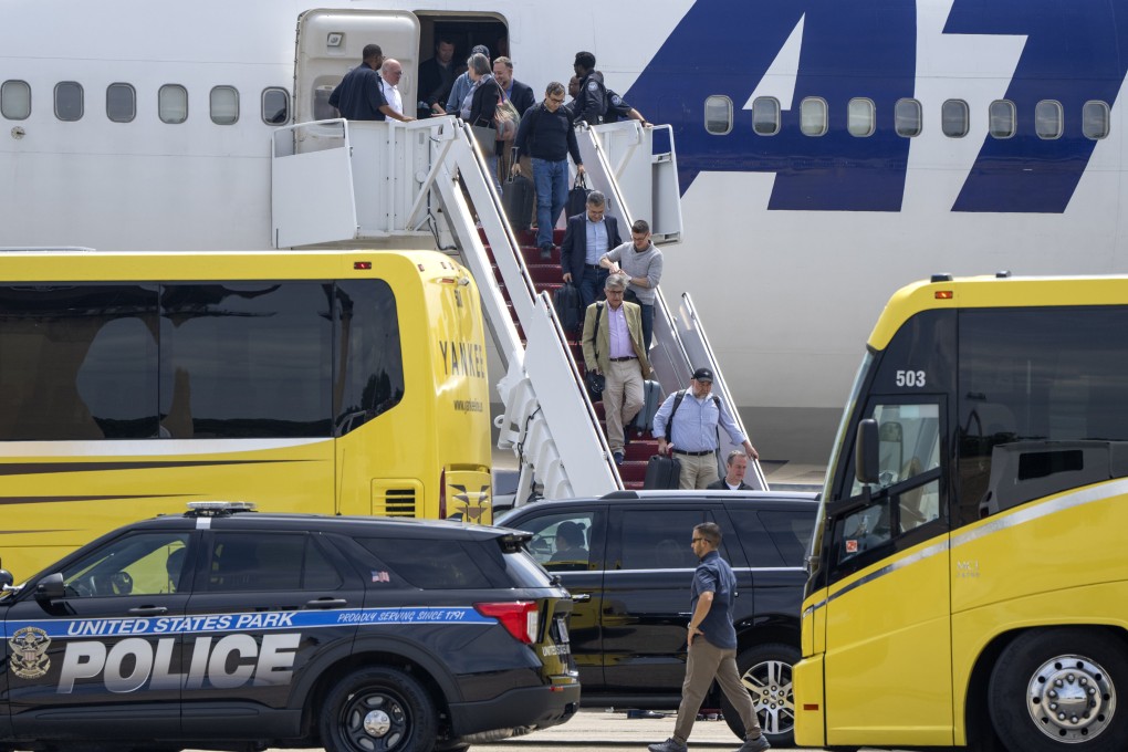 Members of Nato delegations and Nato staff arriving Monday at Andrews Air Force Base in Maryland to attend the Nato summit in Washington. Photo: AP