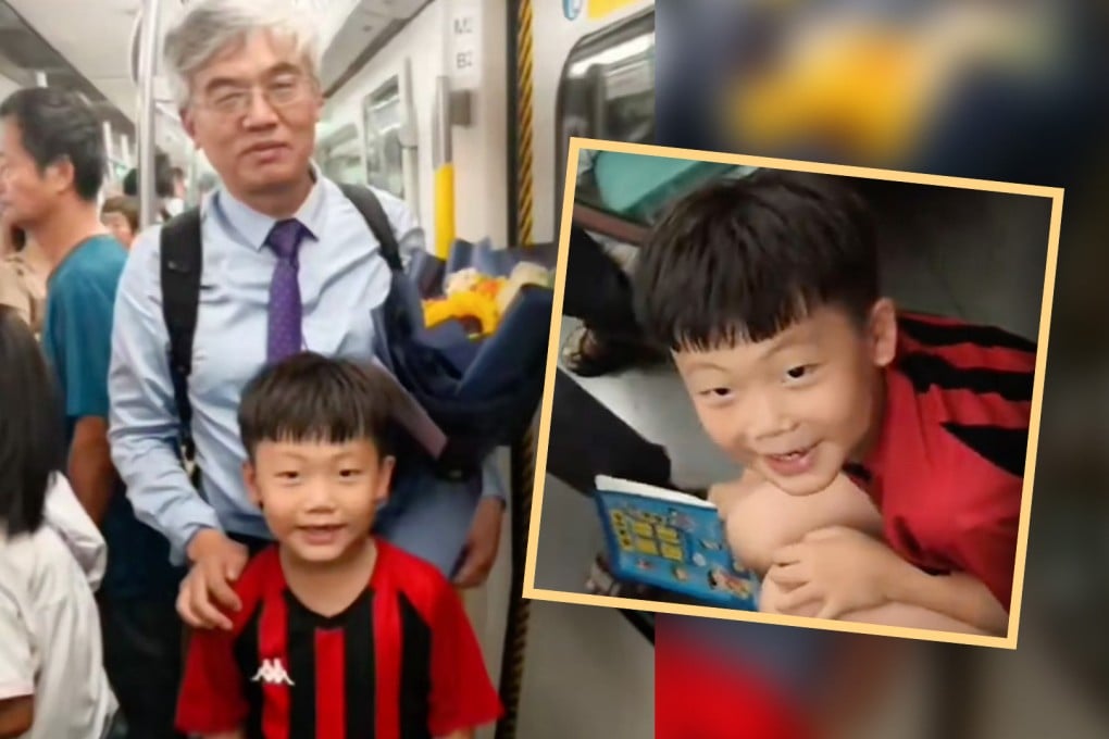 A bookish boy aged seven in China was spotted reading a psychology book on a train by an impressed professor who promptly invited him to visit the top university where he teaches. Photo: SCMP composite/Douyin/Weibo