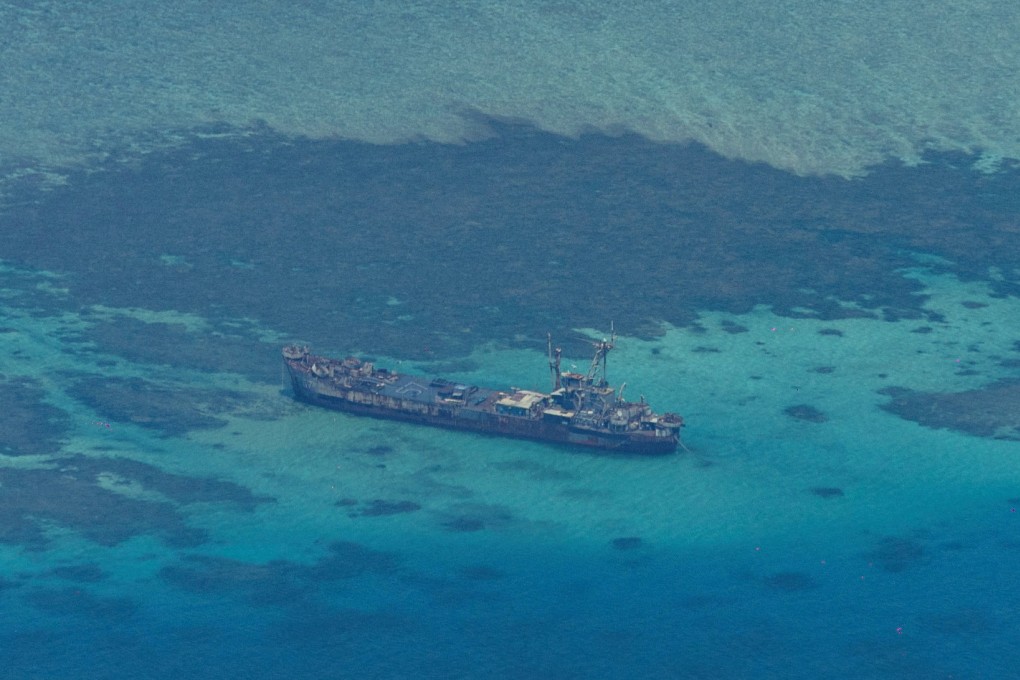An aerial view shows the BRP Sierra Madre on the contested Second Thomas Shoal on March 9, 2023. China wants the Philippines to remove the grounded vessel Sierra Madre from a disputed reef in the South China Sea because of alleged environmental damage. Photo: Reuters
