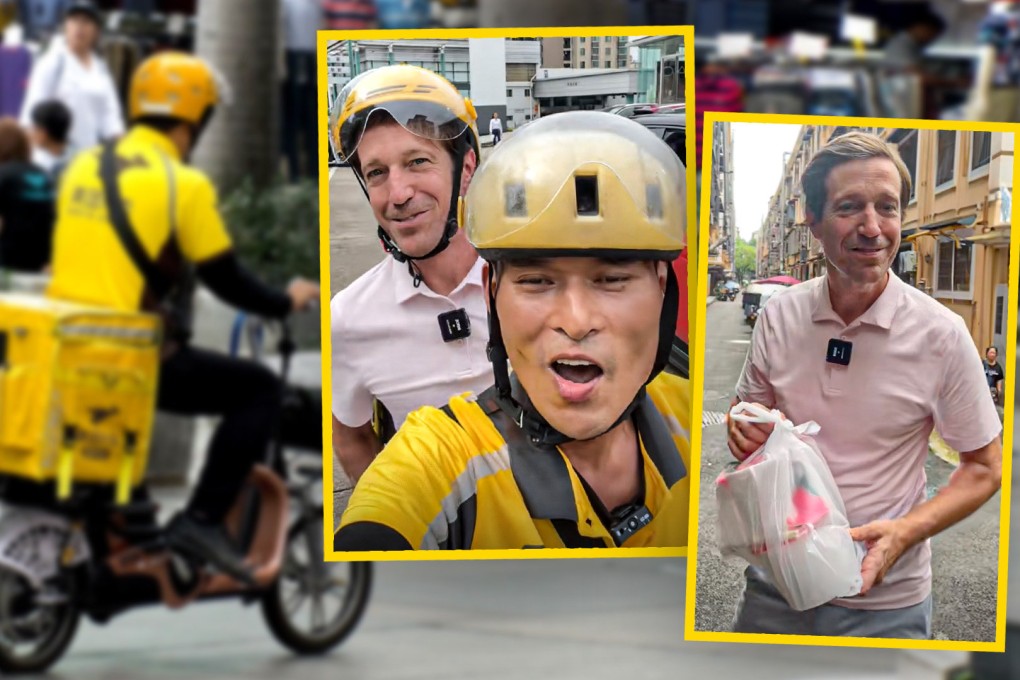 A food delivery worker in China, who is famous for his self-taught impeccable English, has impressed a top executive at the luxury car company, Cadillac. Photo: SCMP composite/Shutterstock/Douyin