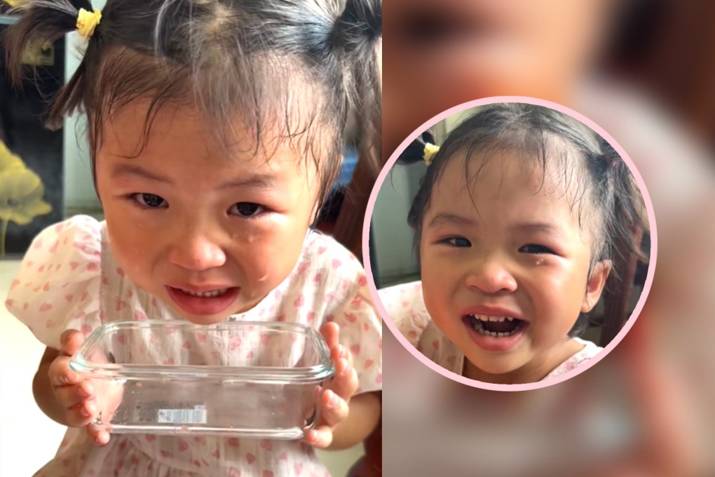 A father in China has been criticised after he ordered his three-year-old daughter to fill a bowl with her tears as punishment for watching too much television. Photo: SCMP composite/Douyin