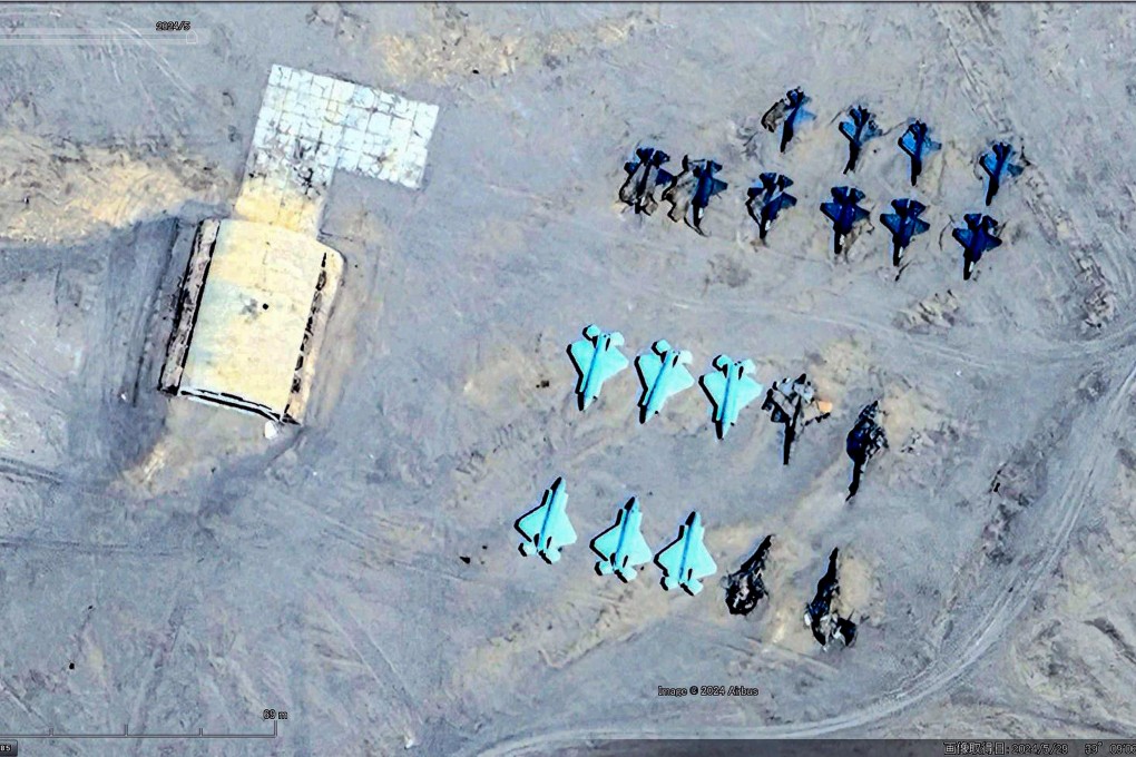 The images appear to show a simulated strike on US war planes. Photo:  X/@clashreport