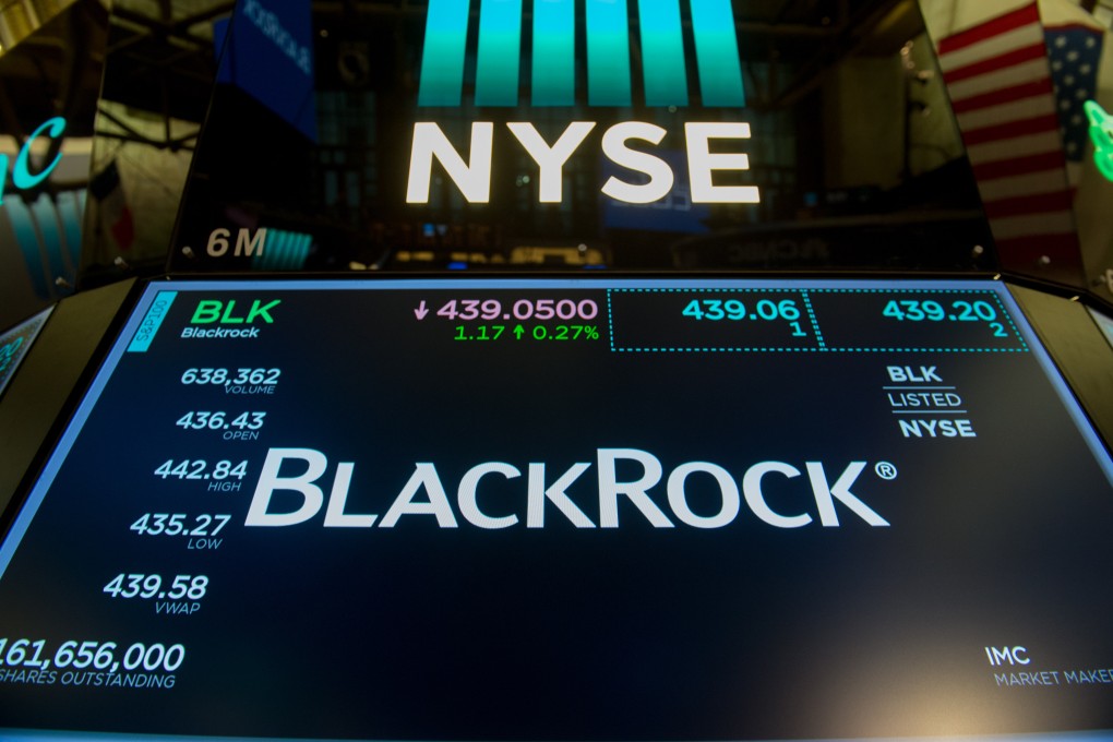 The trading symbol for BlackRock is displayed at the New York Stock Exchange. Photo: AFP