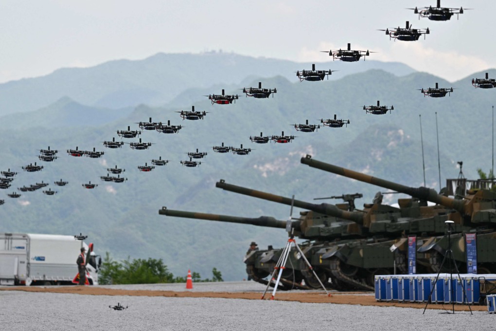 Drones fly in formation during the 2023 South Korea-US joint military drill in Pocheon. Photo: AFP
