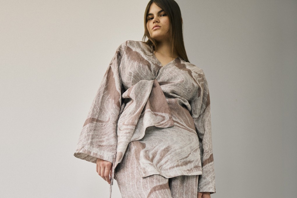 A look from the social fashion enterprise brand People. A collection from the label was launched for public view at the Nella Beljan Gallery during Berlin Fashion Week, which saw brands highlight their dedication to sustainability through initiatives encompassing zero waste, upcycling and deadstock use. Photo: People