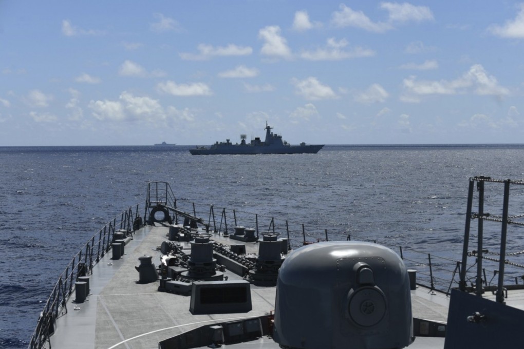 The Chinese navy’s Shandong carrier task force is seen from the Japanese destroyer Akebono in the Philippine Sea on Tuesday. Four Chinese military ships were spotted in the Bering Sea off Alaska on Wednesday. Photo: Japan’s Joint Staff Office via AP